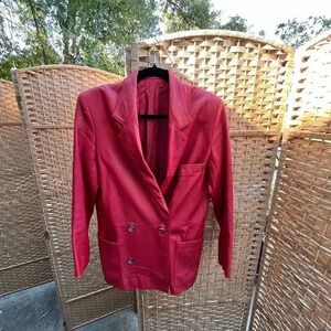 VINTAGE Red Leather Jacket - Size 6/8